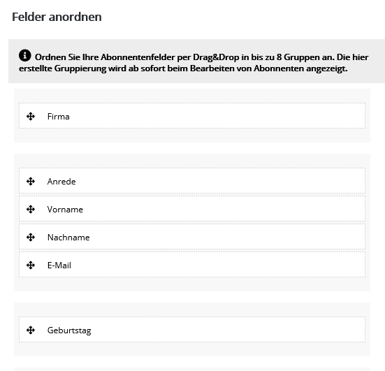 Abonnentenfelder anordnen in Smartmail