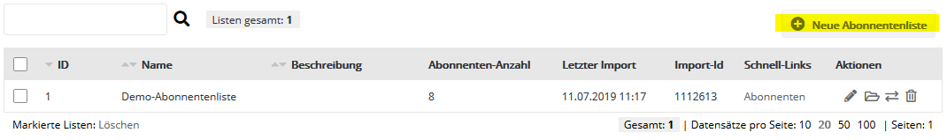 Abonnentenlisten in Smartmail